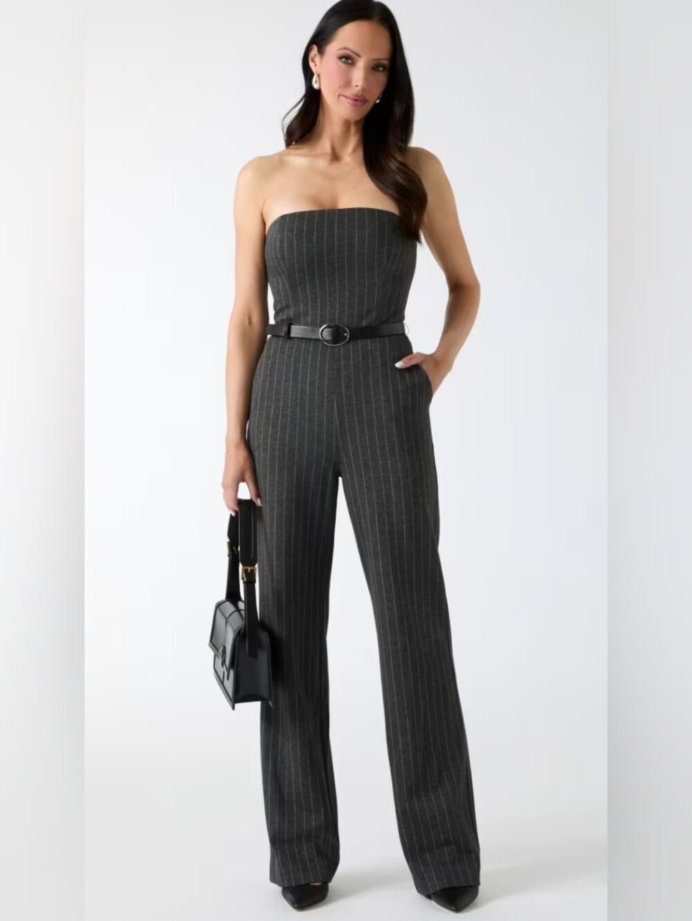 Marciano by Guess Hayden Heather Grey Pinstripe Jumpsuit NWT